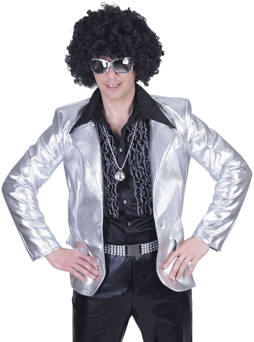Glitter & Glamour Kostuum | Glanzend Zilver Disco Godheid Colbert Man | Maat 48-50 | Carnaval kostuum | Verkleedkleding